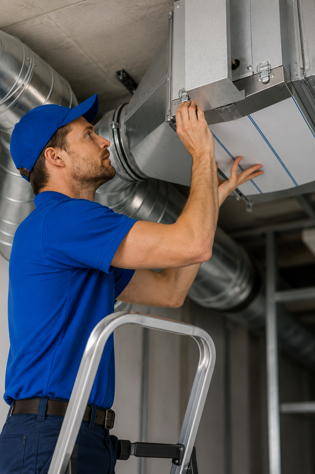 HVAC technician performing maintenance