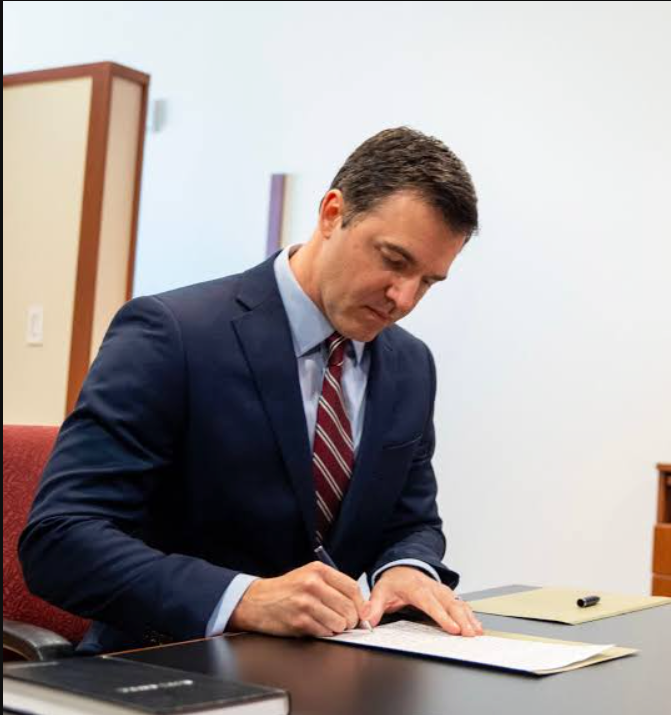 Attorney reviewing business documents